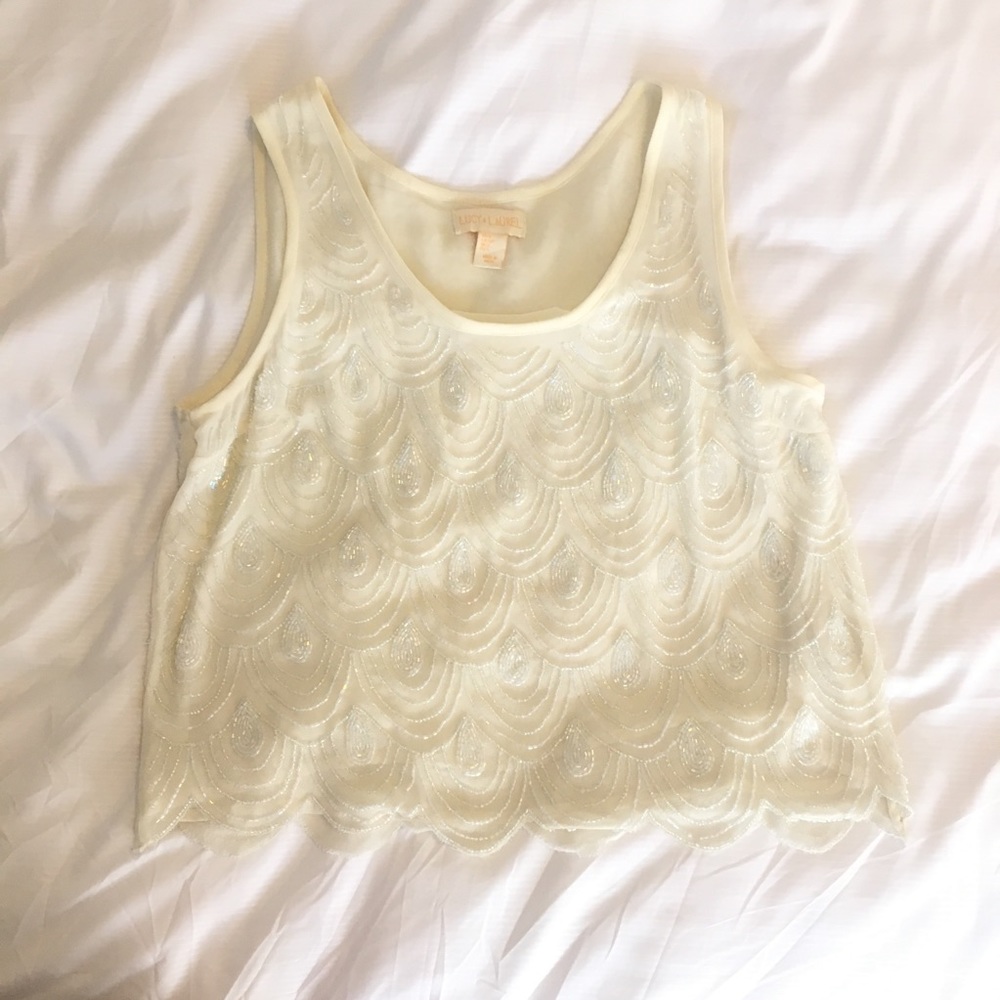 Beaded cream crop top